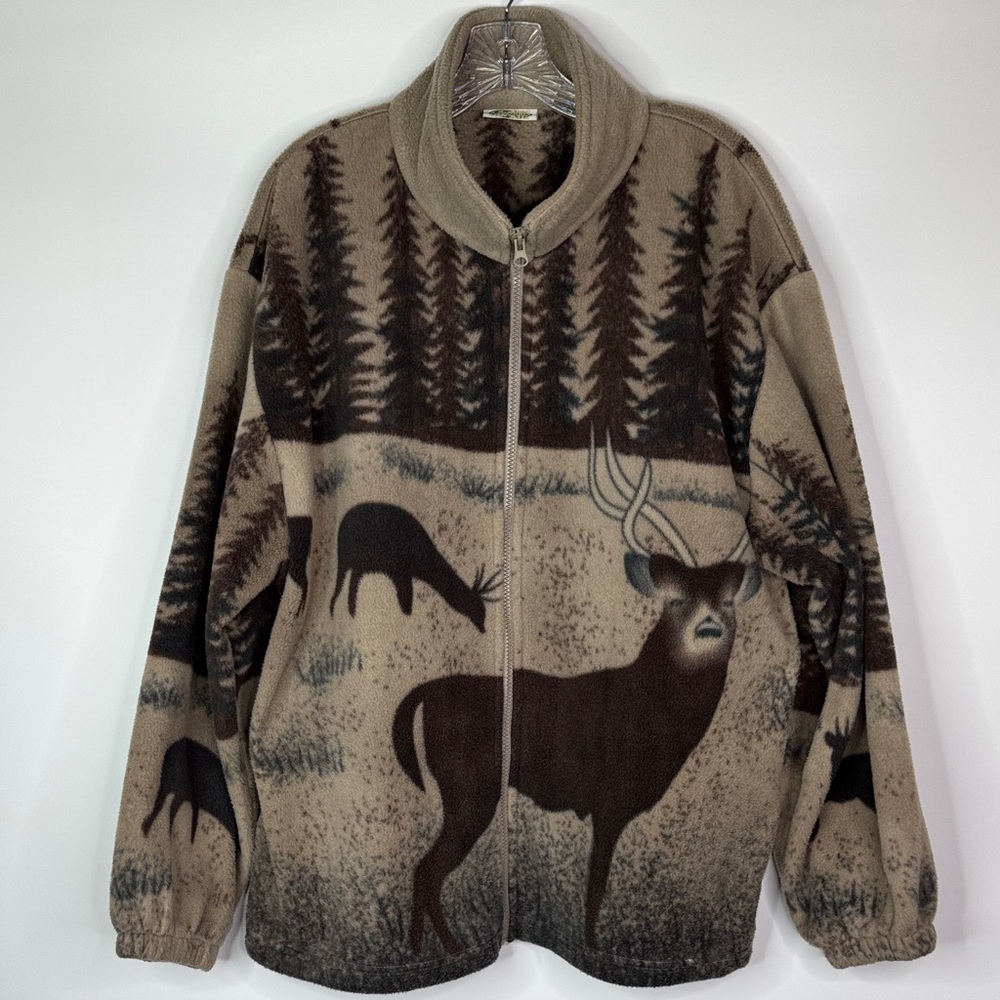 Vintage Collections Etc Deer AOP Fleece Zip Jacket Size XL